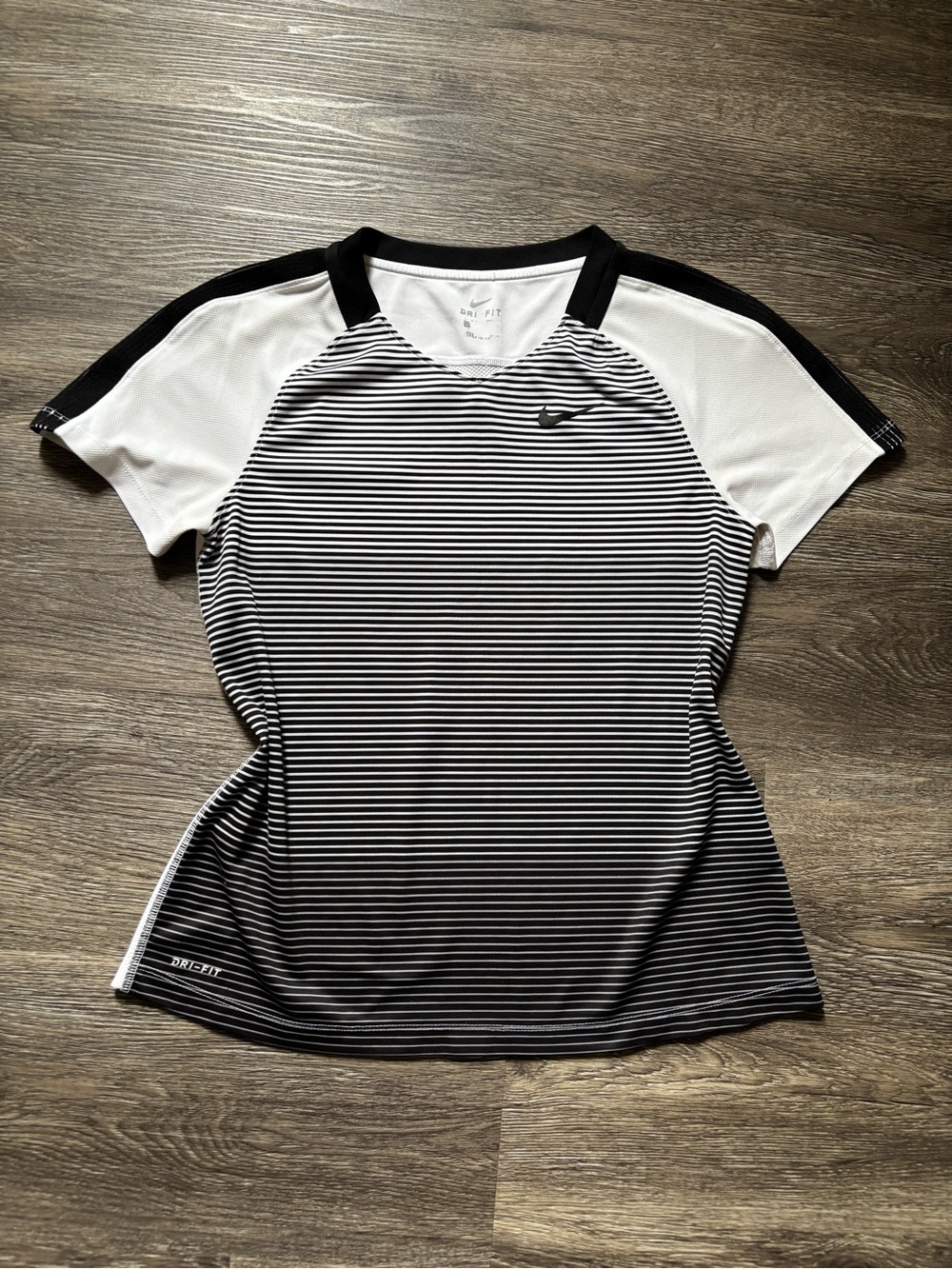 Nike Women's Black & White Striped Performance Tee